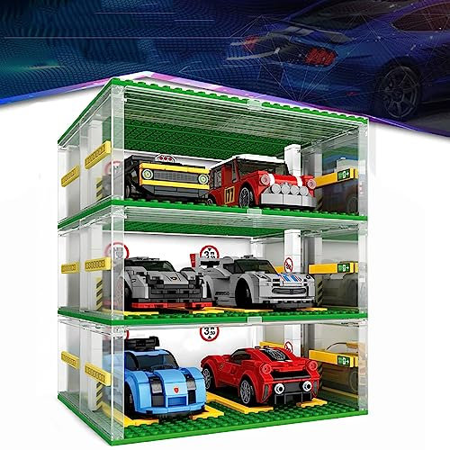 Garage à Briques DIY 3-Couches vitrine Voiture Parking, pour Les Voitures Lego Speed Champions, carport Compatible avec Les Voitures Lego à Briques (sans Voitures)