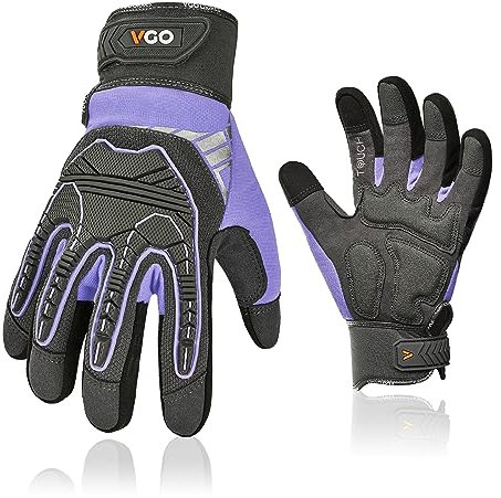 Vgo... 1 paire de gants de travail pour femmes, gants de sécurité, gants de mécanicien pour rigger, camionneur, entrepôt, livraison Heavy Duty, anti-vibration, anti-impact (SL8849)