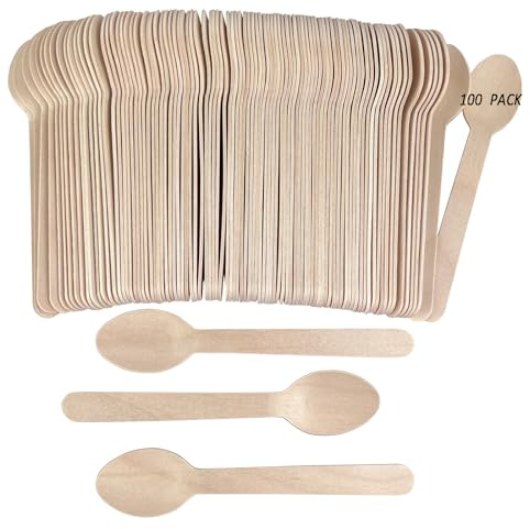 100PCS Wooden Spoons Disposable - 6.3 Inch Natural Bamboo Spoons, Compostable and Biodegradable, Ideal for Eating, Crafts, Weddings, Picnics, BBQs, Birthdays and Outdoor Events
