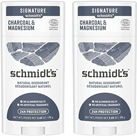Schmidt's Desodorante en Barra Vegano y Natural 24h Sin Aluminio Sin Fragancia Carbón y Magnesio 58ml (Paquete de 2)