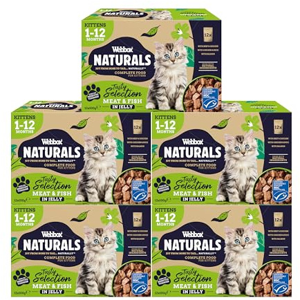 Webbox Naturals Complete Kitten (1-12 Months) Wet Cat Food, 60 x Meat & Fish in Jelly Variety Pack - Made with Natural Ingredients and No Nasties (60 x 100g Pouches)