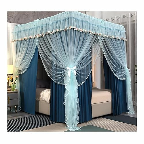 Ensemble de moustiquaire à baldaquin de lit Double Bleu pour Twin Queen King, Printemps été Automne Hiver Rideau de lit de décoration de Chambre à Coucher (Taille : 180X220X195CM)