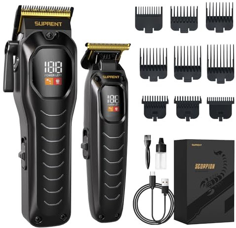 SUPRENT Tagliacapelli Uomo Professionale, Macchinetta per Capelli con Display LCD senza fili, Elettrico Kit Taglio Capelli Taglierina Macchinetta con Ricaricabile, 9 Pettini Guida