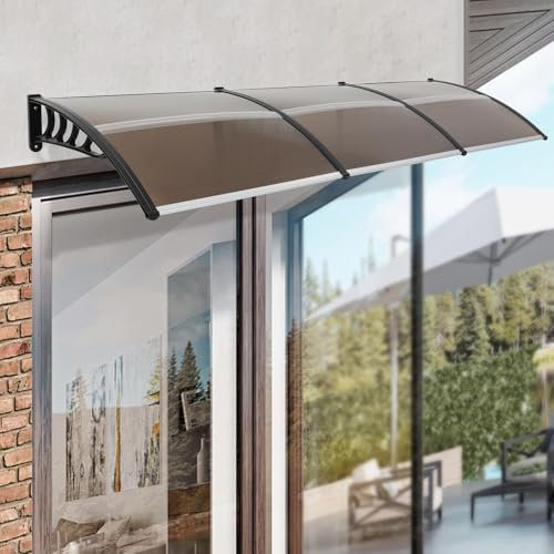 Vordach für Haustür Transparent Überdachung Bogendach Haustürvordac 90 * 300cm/35.4 * 118 inch Pultbogenvordach für Vorder und Hintereingänge, Fahrradunterstände, Pavillons (Braun und Schwarz)