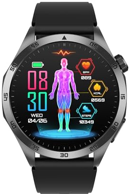 Kardena® Care Pro 4 Plus – 2025 Pulsklocka Hälsoklocka med SOS-funktion, AMOLED-skärm, 10 hälsomätningar, vattentät IP68, läsa meddelanden, samtal, app