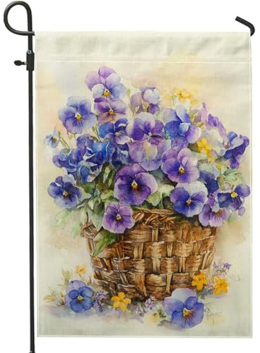 Bandiera da giardino con viola viola del pensiero primaverile, striscione decorativo floreale vivace per la casa, bandiera da cortile su entrambi i lati per feste di vacanza decorazione per prato