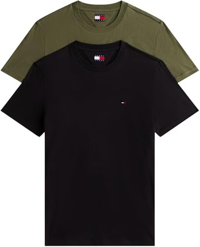 Tommy Jeans TJM XSLIM Lot de 2 t-Shirts en Jersey EXT DM0DM20687 S/S pour Homme, Multicolore (Noir/Vert foncé), S, Multicolore (Noir/Vert foncé), S