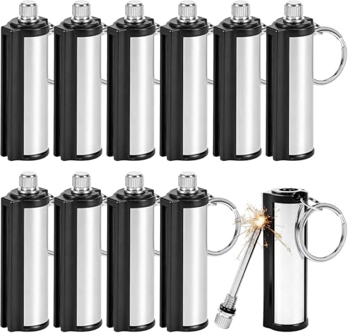 10 Stück Ewiges Streichholz, Dauerstreichhölzer Feuerzeug, Permanentes Feuerzeug mit Schlüsselanhänger, Unbegrenzt Wasserdichtes Feuerstarter Set für Camping, Survival, Outdoor, ohne Benzin