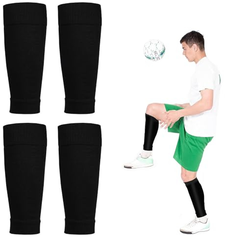 2 Pairs Football Sock Sleeves, Sock Sleeve Football, FootlessFootball Socks, forFootball Games Beginner,Fits over Shin Pads(Black)