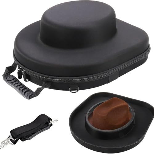 SunnyJisely Hat Travel Case Hard Hat Box for Fedora Hats to Storage Hat Bag Carrier with Carry Handle, Luggage Strap, Adjustable Shoulder Belts for Women and Men