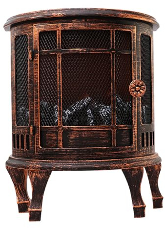 AsheTime Vintage Electric Fireplace Stove Lamp Bronze Finish Decorative Flame Effect Light 30x24.5x12.5cm