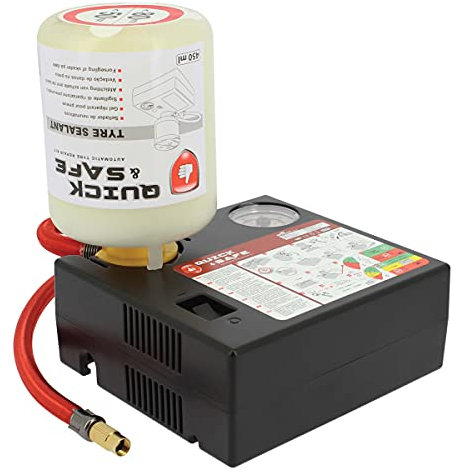 S SUMEX Kit de Reparación de Pinchazos para Coche Arregla y Repara Neumáticos Compresor de Aire de 180w con Conector 12V y 450ml Líquido Sellante