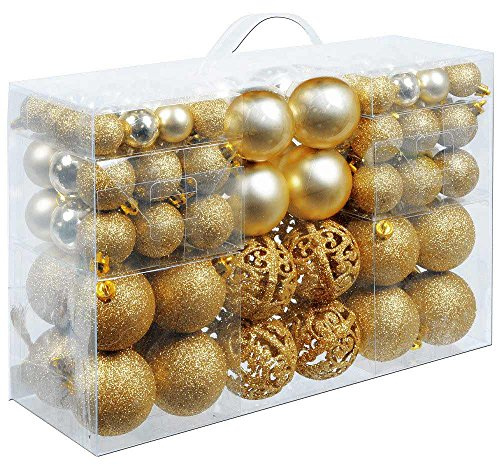 Bakaji Confezione 100 Palline Di Natale Diametro 3/4/6 cm Addobbi e Decorazioni Per Albero Di Natale (Oro)