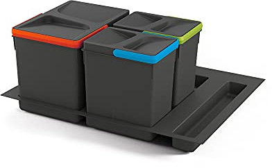 Emuca - Cubos de basura para cajón, cubos de reciclaje con base recortable, juego de contenedores alto 216mm con base 60cm