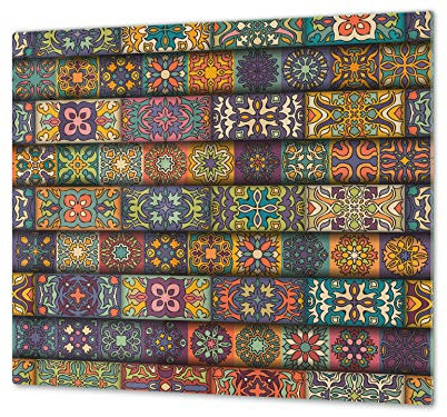 Asse da cucina in VETRO temperato – Tagliere in vetro – pezzo UNICO (60x52 cm) o DUE pezzi (30x52 cm ognuno); D14 Modelli e Mandala: Tessere 3