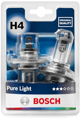 Bosch H4 Pure Light Halogen-Glühlampe für Auto-Scheinwerfer, 12 V 60/55 W, in Originalqualität - Lampensockel Typ P43t - 2er-Pack Ersatz-Scheinwerferlampen