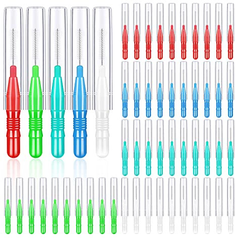 50 Pieces Interdental Brushes, Dental Brushes Dental Floss Brush Teeth Flossing Brushes Tooth Flossing Head Toothpick Cleaners Tooth Cleaning Tool for Cleaning Gaps Between Teeth (5 Colors)