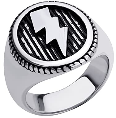555Jewelry Anello con sigillo in acciaio inossidabile Flash Thunder Lightning Bolt per uomini e ragazzi, Acciaio inossidabile, Nessuna pietra preziosa