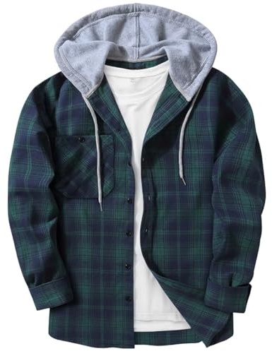 JACKETOWN Men's Hoodies Long Sleeve Casual Plaid Flannel Shirt Mens Jackets Top Button Down Shirts for Men Cotton Lumberjack Regular Fit