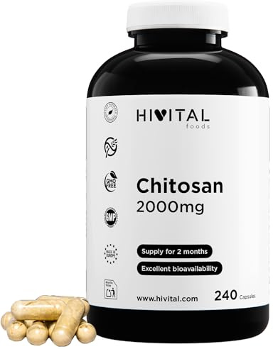Chitosan Marin 2000 mg. 40 gélules pour 2 mois de traitement. Chitosan Naturel issu de la Chitine des Crustacés. Fibre naturelle. Fabriqué en Europe par HIVITAL