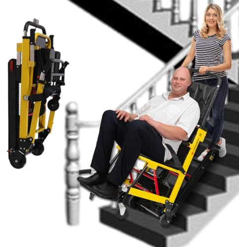 AIBOTY Sedia a rotelle elettrica per Scale Pieghevole in Lega di Alluminio con Batteria 24V/13Ah, cingoli in Gomma, Portatile per evacuazione di Anziani e disabili (Yellow)
