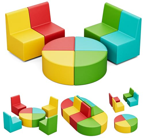 UMOMO MX-03 8 PCS Kids Sofa Set, Daycares Chairs for Toddlers Activities, Colorful Modular Flexible Seating Set for Home Preschool Playroom