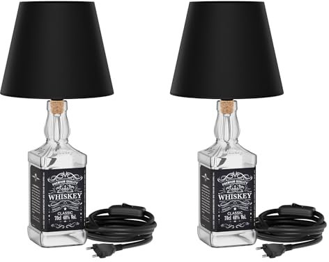 ledscom.de 2 Stück Tischlampe FLAKO, Schalter, Bakelit, Textilkabel schwarz, Lampenschirm schwarz, 1x E27 max. 60W, ohne Flasche, ohne Leuchtmittel