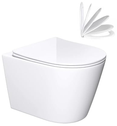 doporro WC Suspendu Blanc Cuvette Céramique Toilette Abattant Silencieux avec Frein de Chute Aix108-K