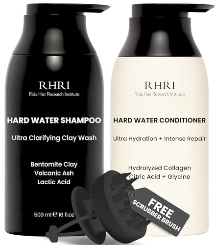 Hard Water Shampoo & Conditioner Set | Hydrating Hair Treatment for Shine & Manageability | Clarifying Wash with Bentonite Clay, Volcanic Ash, Lactic Acid | Metal Detox Shampoo with Collagen 32 FL oz