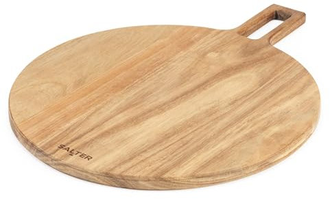 Salter BW13692EU7 Toronto Planche à pizza – Pelle à pizza en bois, planche à charcuterie/pâturage, bois d’acacia certifié FSC®, palette à pizza ronde avec poignée de service, cerceau suspendu