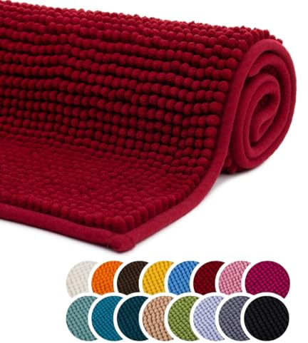 liebling Badematte, Badezimmerteppich rutschfest, Badteppich, Badvorleger, Duschvorleger, Badezimmermatte 50 x 70 cm, WC Deko, waschbar, Bordeaux Rot, Serie Chile