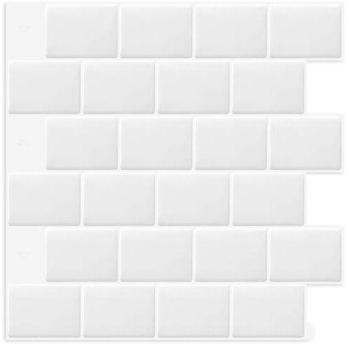 DEWOO Autoadhesivos Azulejos Adhesivos Cocina Baldosas Pared Metro Cocina y Baño, Blanco 10-Piezas (32 x 26.7cm)