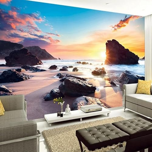 Papel Tapiz De Mural Personalizado Con Vista Al Mar, Sol, Playa, Piedra, Papel Tapiz De Fondo Con Foto 3D, Decoración Del Hogar, Mural De Pared De Salón,150cmX105cm