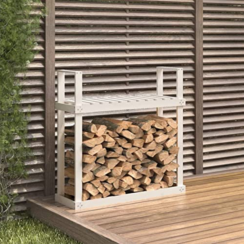 Toshilian Range Bûche Extérieur, Étagère à Bûche Porte Bûches de Cheminée Support de Bois de Chauffage Support pour bois de chauffage Blanc 110x35x108,5cm Bois de pin