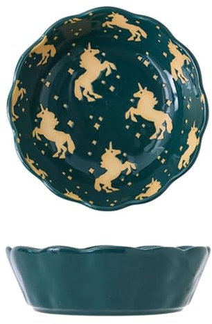 Ceramic Porcelain Small Round Baking Dish Set Of 2, Colorful Casserole Dish, Round Pie Plate-green-unicorn