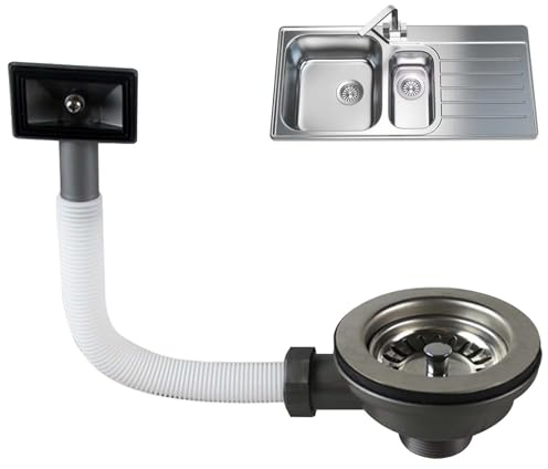 VEGOATY Dräneringssats för diskbänk: 1 st fyrkantig överfull, hållbart rostfritt stål, enkel installation, för diskbänkar (114 mm)