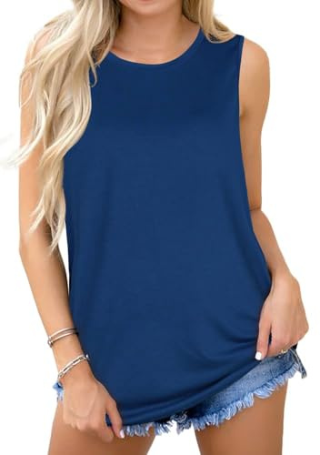 Tank Tops for Women Summer Sleeveless T Shirts Casual Loose Tunic Blouses Vest Tees(Navy Blue,M)