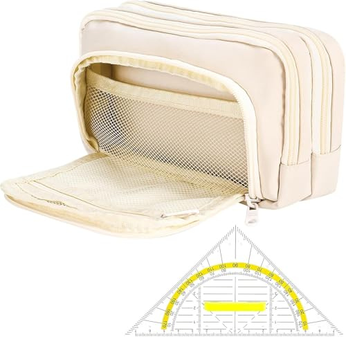 Candcamp Large Capacity Pencil Case,Cute Capacity Pencil Case, Big Capacity Pencil Bag with 1 Ruler for Girls Boys Teens Students Women Men,College Office,Back to School Gift(Cream)