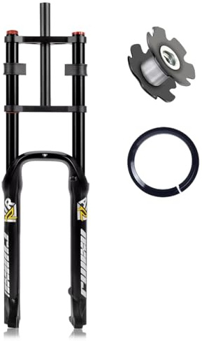 26 tum feta däckgafflar BMX luftfjädringsgaffel 26 x 4 eBike främre gaffel mountainbike gafflar avsmalning 1-1/2 tum rak 1-1/8 tum skivbroms resa 140 mm med dämpningsjustering QR 135 x 9 mm 2,6 kg
