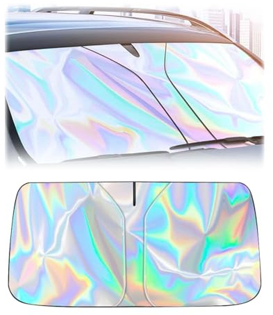 Parabrezza Interno Ripiegabile Portatile,145 * 80 cm Parasole per Auto, Auto Pieghevole e Portatile Protezione dai raggi UV, parabrezza anteriore laser - grandi dimensioni, adatto per berlina/SUV/MPV