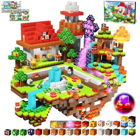 Magneverse Magnetic Blocks, Flashing Light 150Pcs Floating Grassland Portal Magnetic Building Blocks Cubes Tiles Stacking STEM Toys for Kids Boys Girls Ages 3 4 5 6 7 8 9 10 Christmas Birthday Gifts