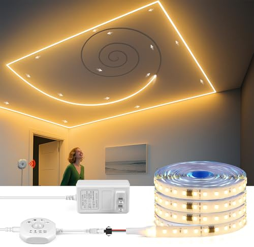 CHNMALITAI 32.8Ft Motion Activated Running Water Flowing LED Strip Light Kit,3000K Dimmable LED Strip Lights, 24V Motion Sensor Horse Race LED Tape Light for Room Stair Corridor