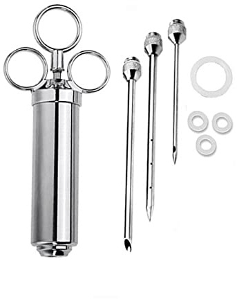 BUBEFSKD Inyecciones de carne de acero inoxidable Kit de jeringas de aves, adobo de aves, inyector de sabores, barbacoas, barbacoas y accesorios para fumadores, fácil de usar, inyector de sabor