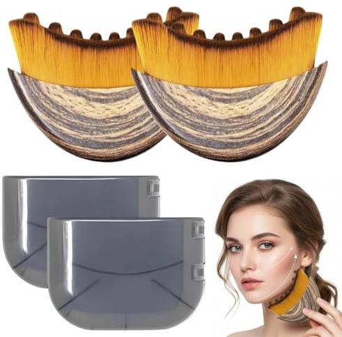 Cepillo Facial Linfático de Contorno – Cepillo de Drenaje Linfático Facial para Masaje, Reduce Hinchazón y Define la Mandíbula – Cepillo Seco Cara con Cerdas Naturales – 2 Tamaños
