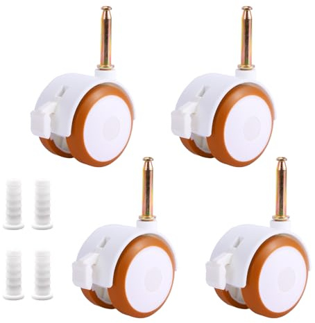 Vexnaro Set di 4 Rotelle Antigraffio Mobilia, Ruote Girevoli 360° per Mobili Bambini con Freno, Ruote in Gomma Silenziose Antigraffio, Doppie Ruote con Manicotto per Culla Carrelli e Lettino