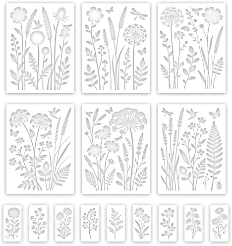 15 stencil floreali, stencil floreali per dipingere, grandi, riutilizzabili, con design floreale per il fai da te, strumenti per dipingere pareti, per la casa, l'artigianato, Wildflower Stencils
