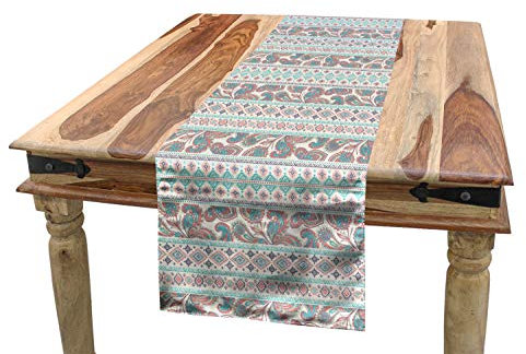 ABAKUHAUS Stammes Tischläufer, Floral Paisley und Azteken, Esszimmer Küche Rechteckiger Dekorativer Tischläufer, 40 x 300 cm, Korallenrot Creme und Aqua