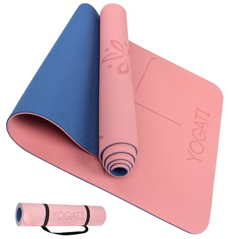 YOGATI Esterilla Yoga Antideslizante con Correa. Esterilla Fitness Ideal para Gym o casa. Esterilla Pilates Gruesa. Esterilla Deporte para Mujeres y Hombres. Yoga Mat. (Rosa)