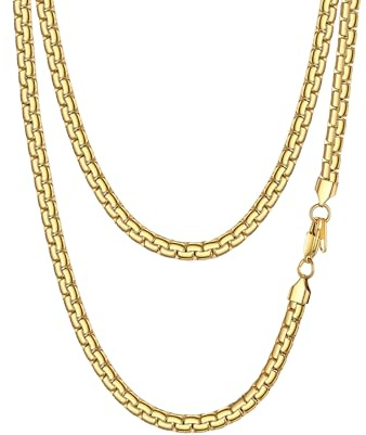 PROSTEEL Uomo Collana Catena Scatola Piatta Grande Robusta Sottile, Larghezza 4 mm 6 mm, Acciaio Inossidabile/Placcato Oro 18K, Stile Hip Hop Punk, Argento Nero Oro, Regalo Perfettto