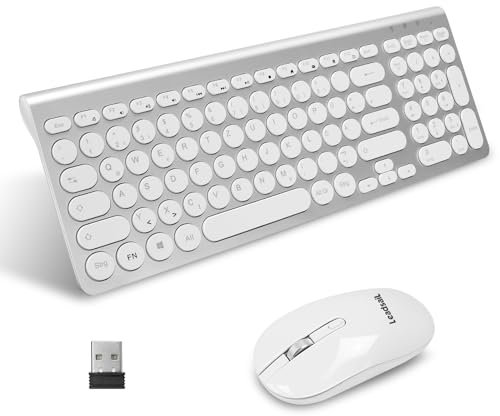 LeadsaiL, kabelloses Tastatur-Maus-Set, ergonomische Maus und Tastatur, kabellose PC-Tastatur und Maus, deutsches QWERTZ-Layout, leise Tastatur- und Maustasten, MacOS PC, Laptop, Silber
